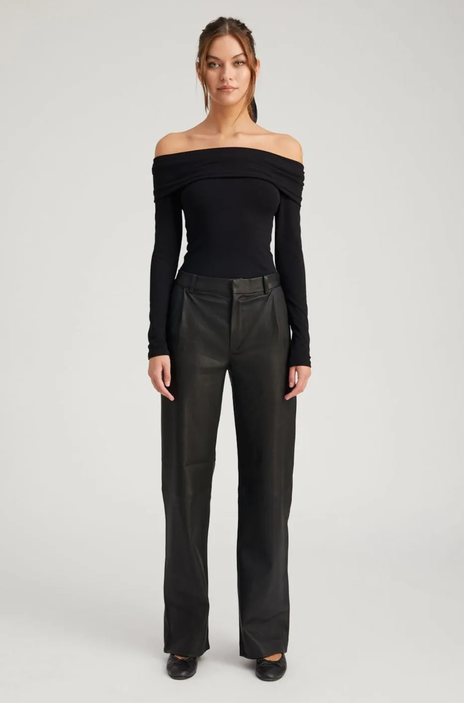 Black Leather Straight Leg Trousers