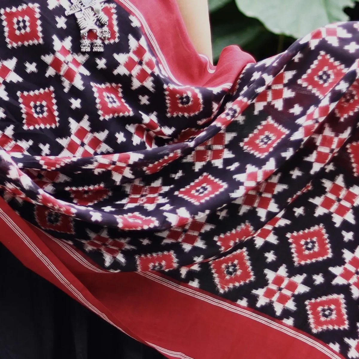 Black, Red, & White Cotton Telia Rumal Dupatta