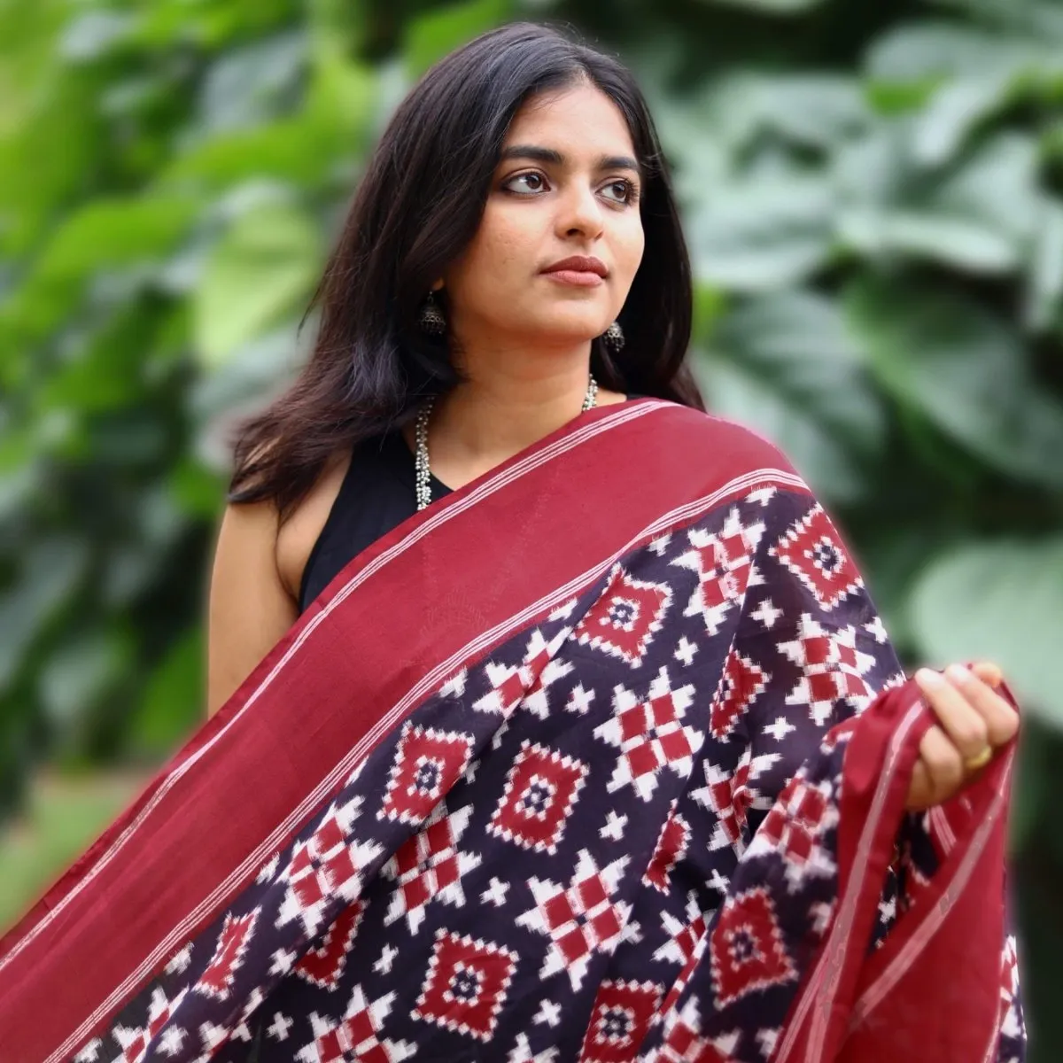 Black, Red, & White Cotton Telia Rumal Dupatta