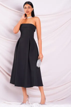 Black Strapless Midi Dress