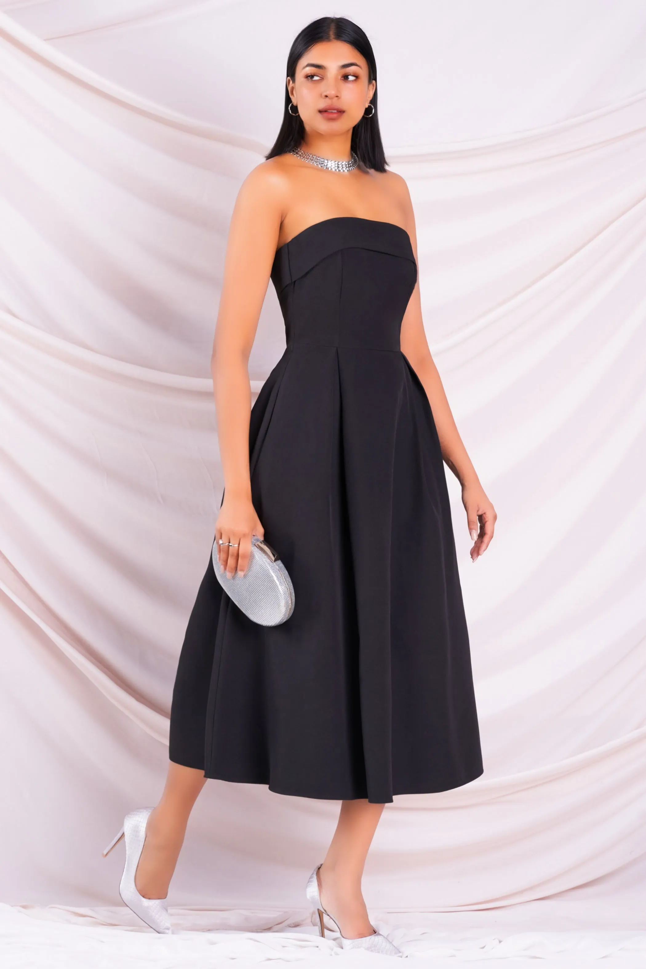 Black Strapless Midi Dress