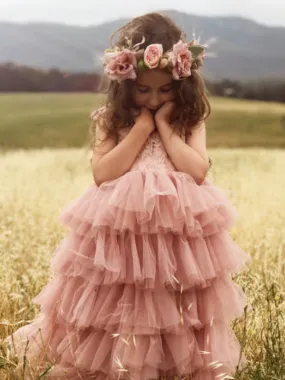 Blush Tiered Ruffle Tulle Dress