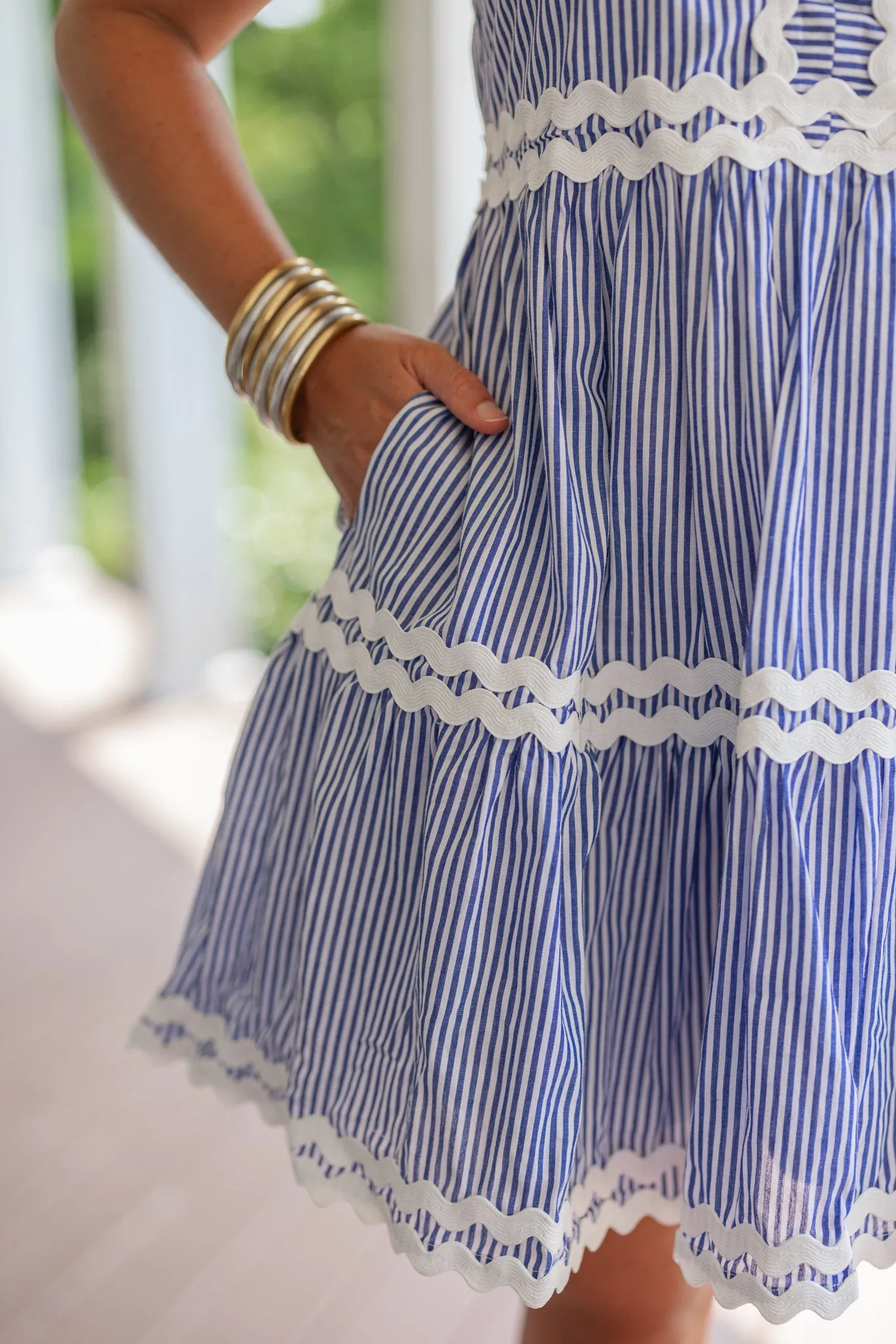 Boardwalk Stroll Blue Striped Dress