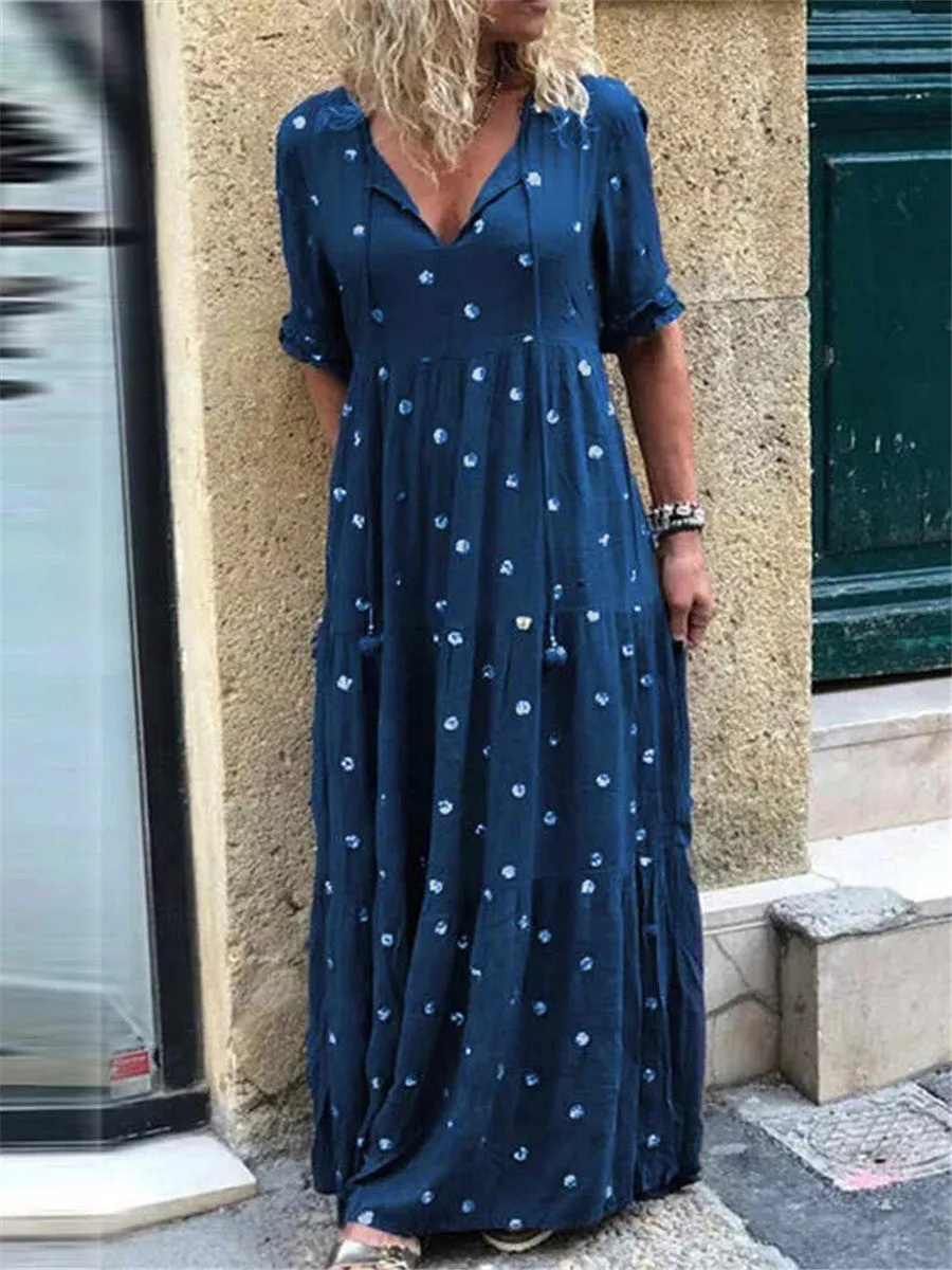 Bohemian Vintage Elegant Polka Dot Maxi Dress