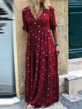 Bohemian Vintage Elegant Polka Dot Maxi Dress