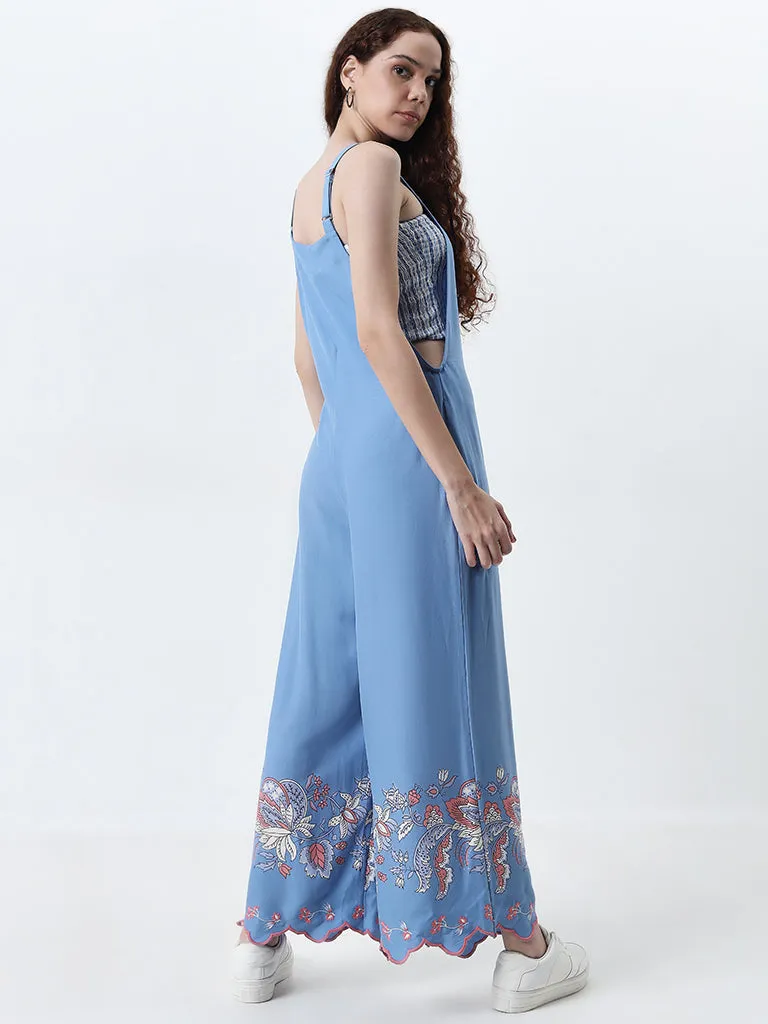 Bombay Paisley Blue Floral Design Jumpsuit with Top Set