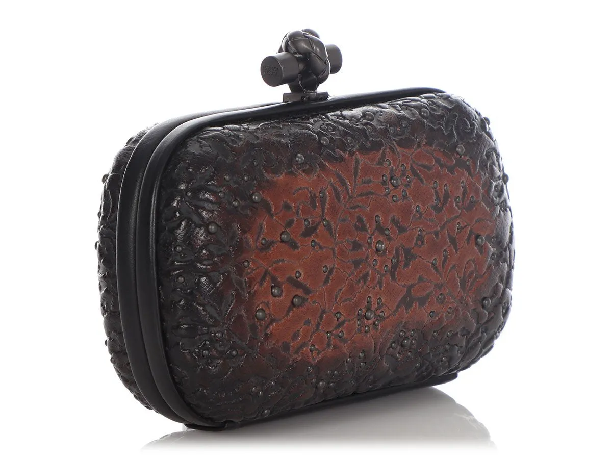 Bottega Veneta Brown Embossed Studded Knot Clutch