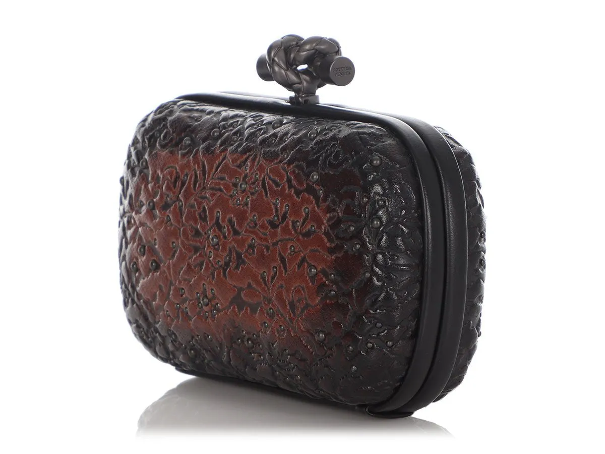 Bottega Veneta Brown Embossed Studded Knot Clutch