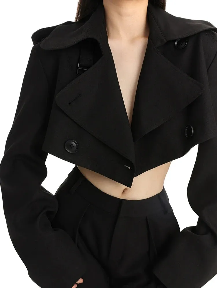 Boxy Cropped Double Breasted Trench Jacket