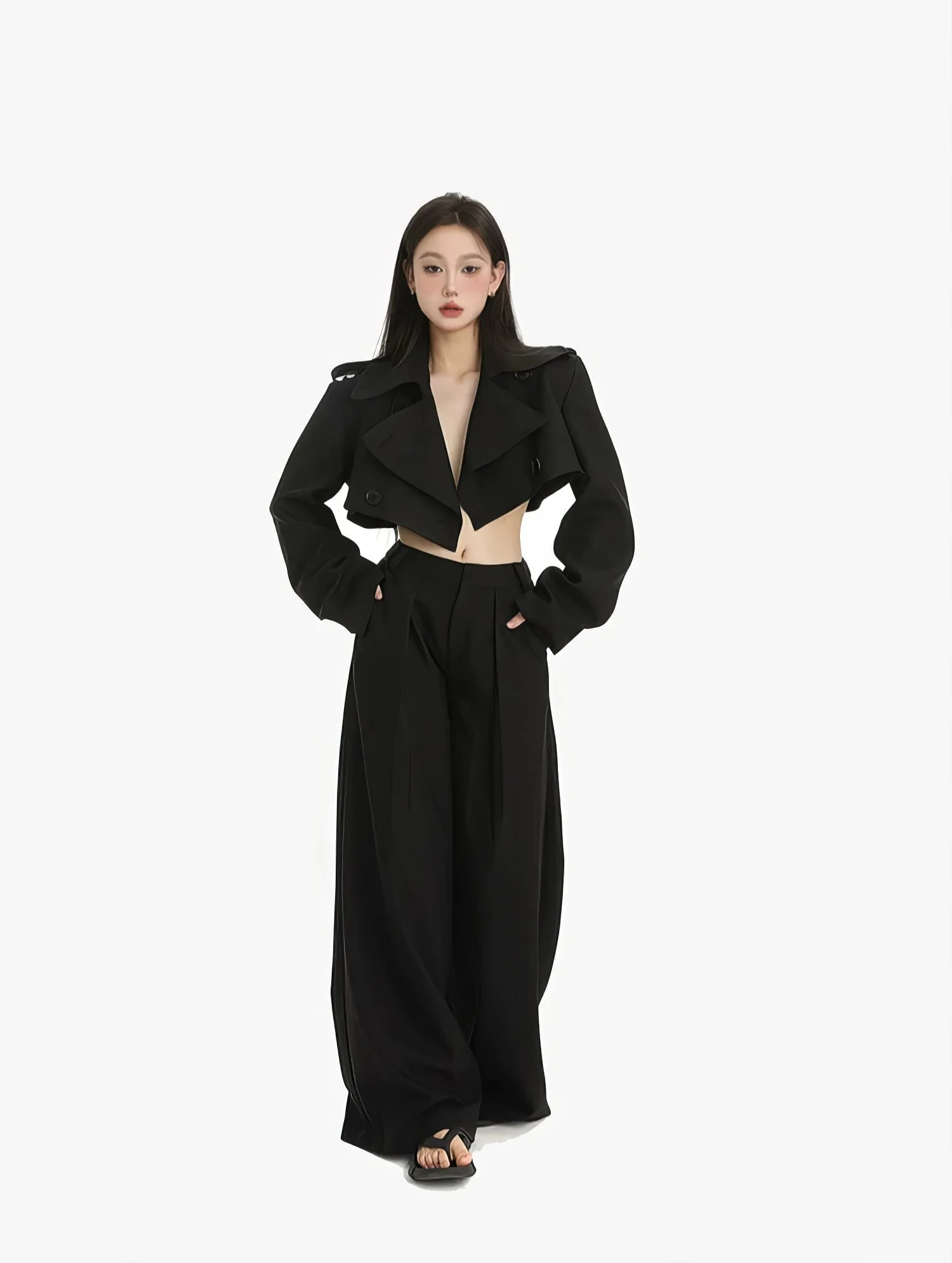 Boxy Cropped Double Breasted Trench Jacket