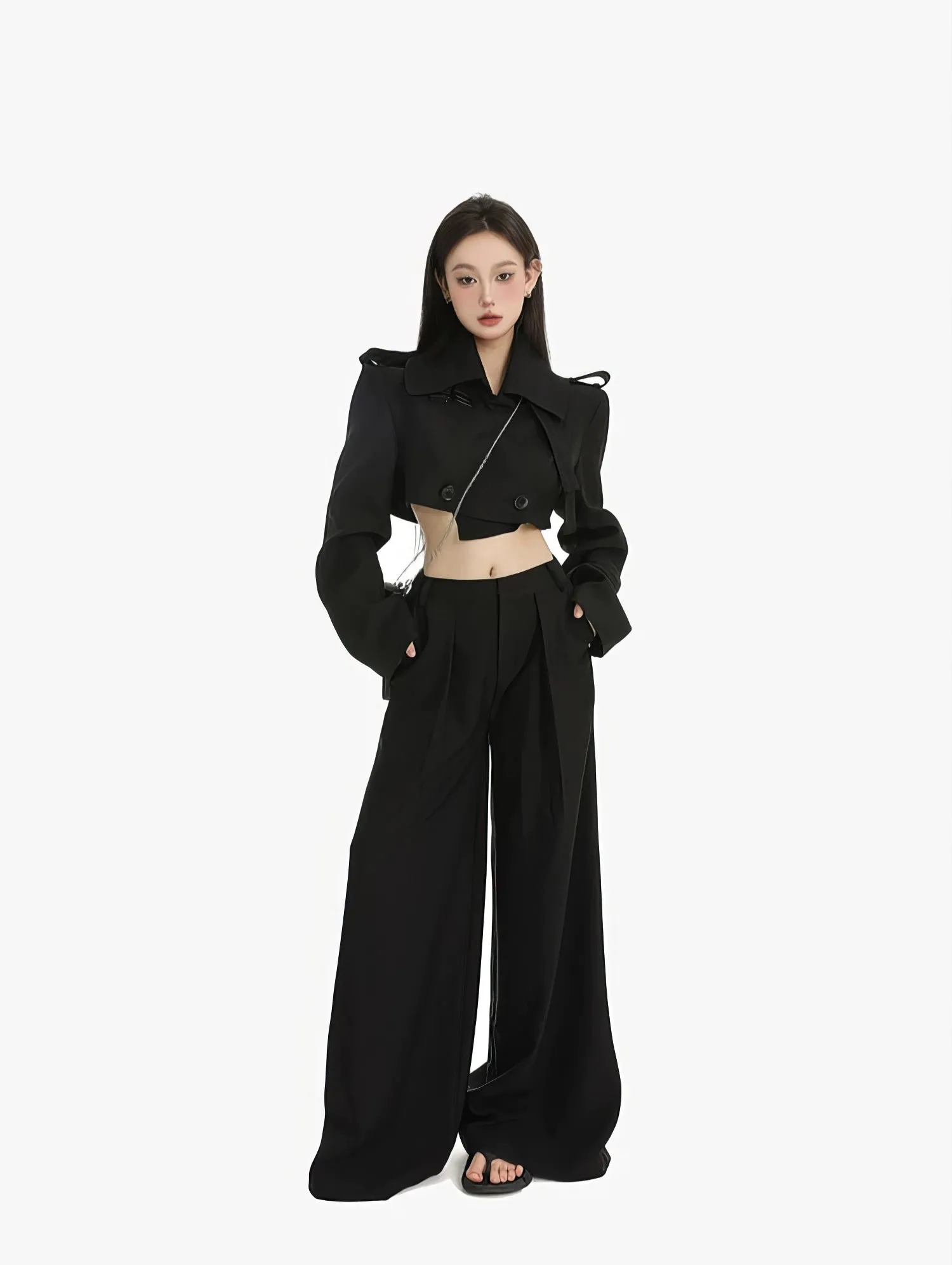 Boxy Cropped Double Breasted Trench Jacket