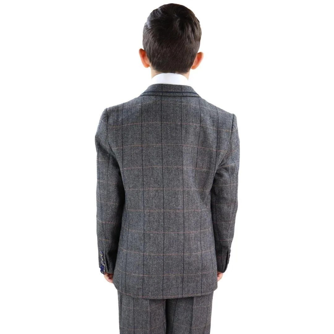 Boys 3 Piece Suit Grey Tweed Check Blinders Vintage Kids Classic 1920s