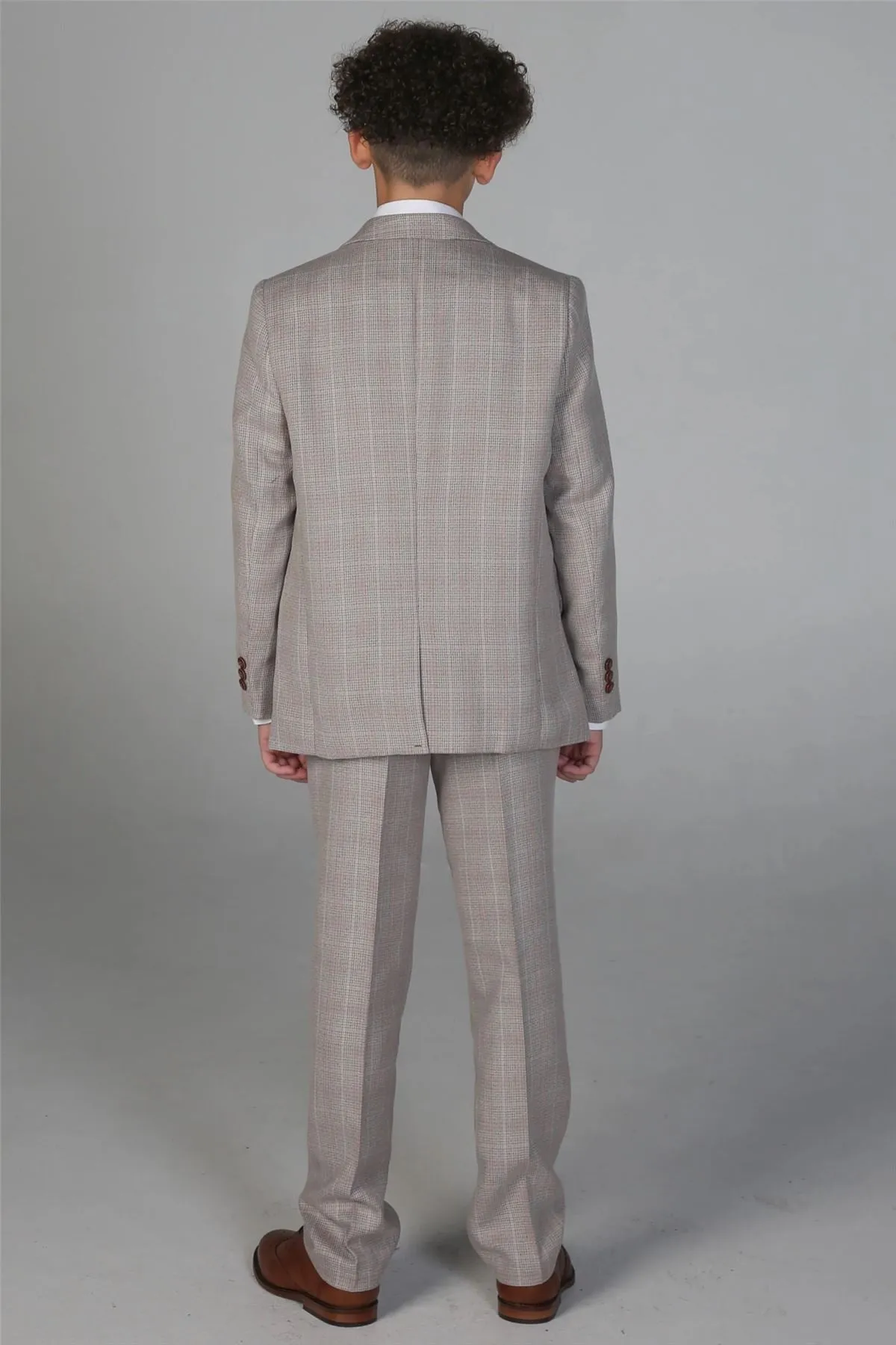 Boys Beige 3 Piece Checked Suit