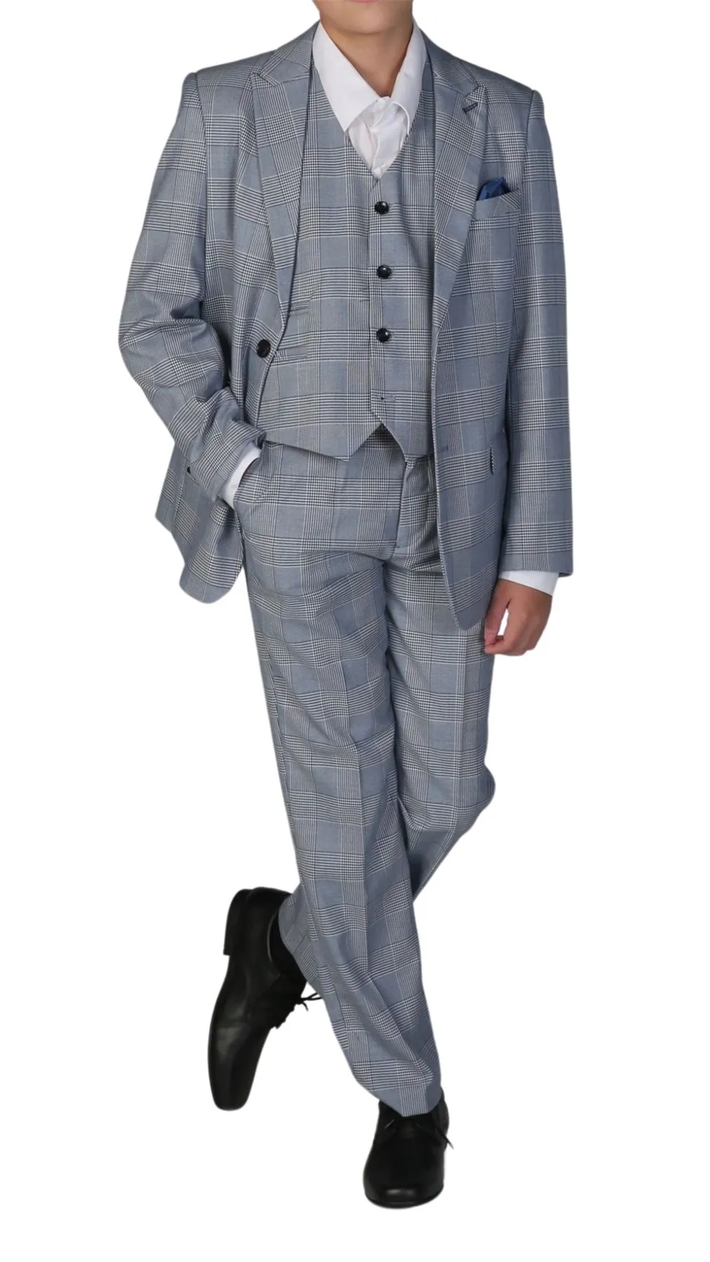 Boys Blue 3 Piece Check Suit