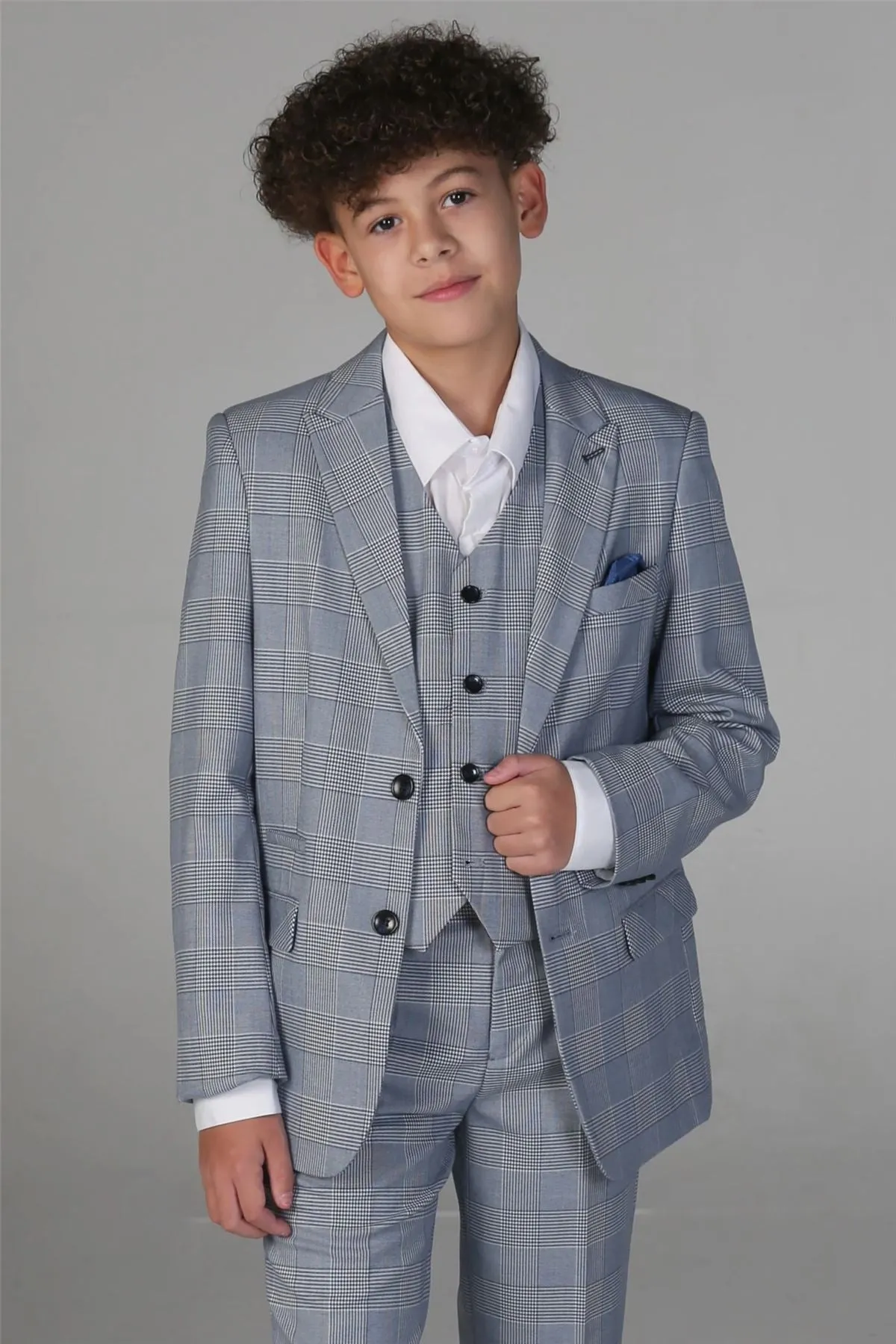 Boys Blue 3 Piece Check Suit