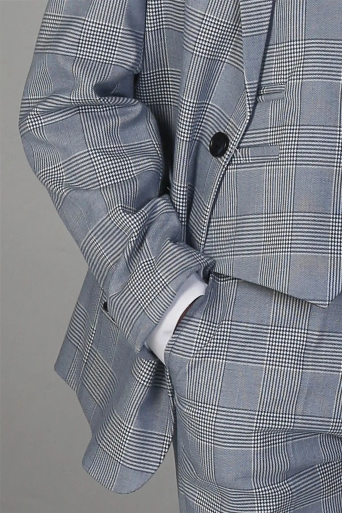 Boys Blue 3 Piece Check Suit