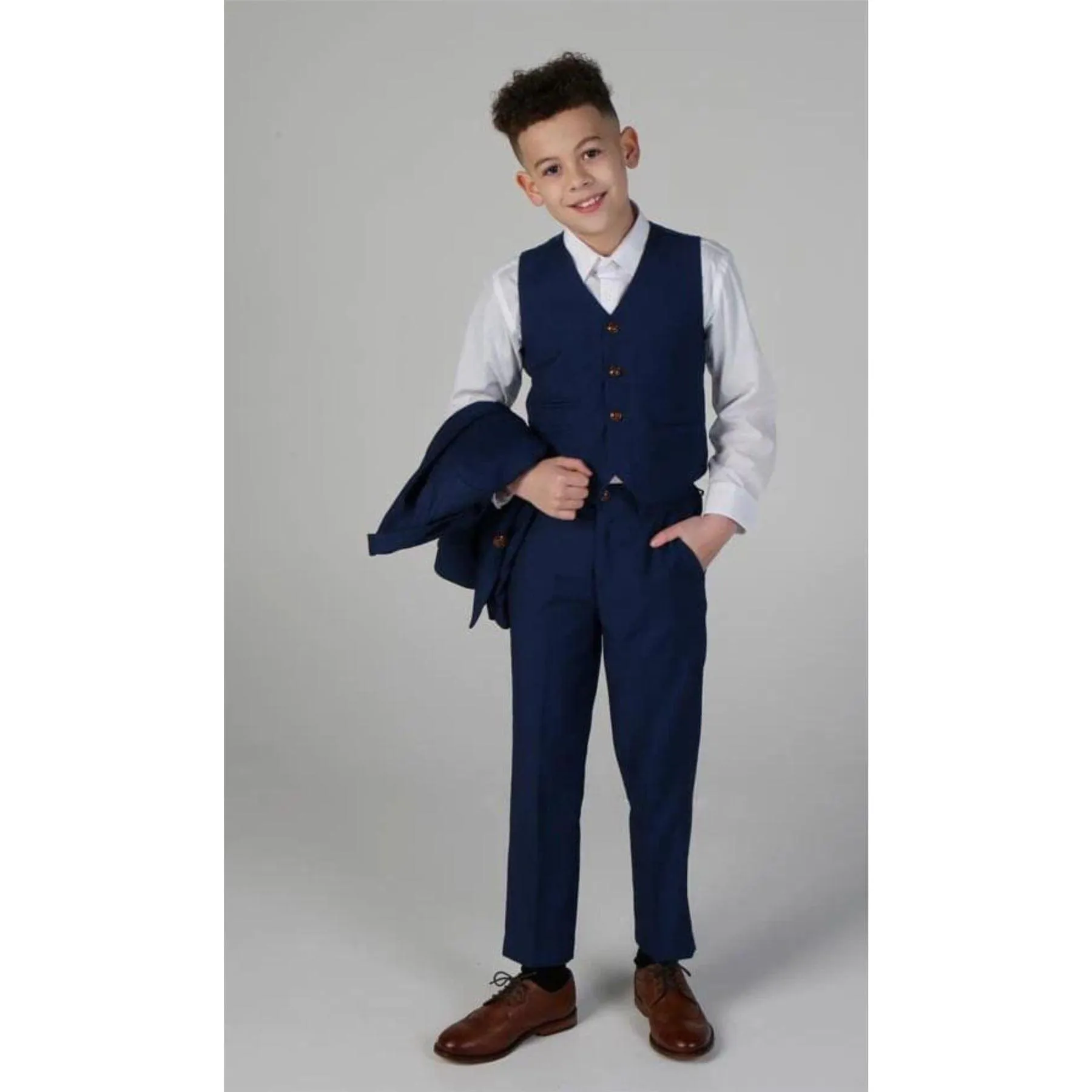 Boys Blue 3 Piece Suit Classic Birdseye Wedding