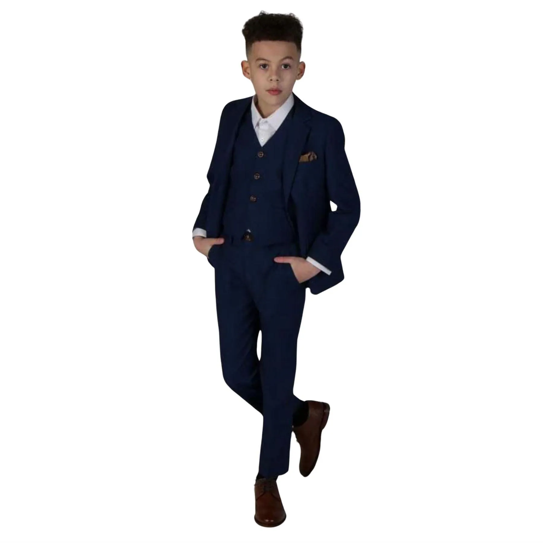 Boys Blue 3 Piece Suit Classic Birdseye Wedding