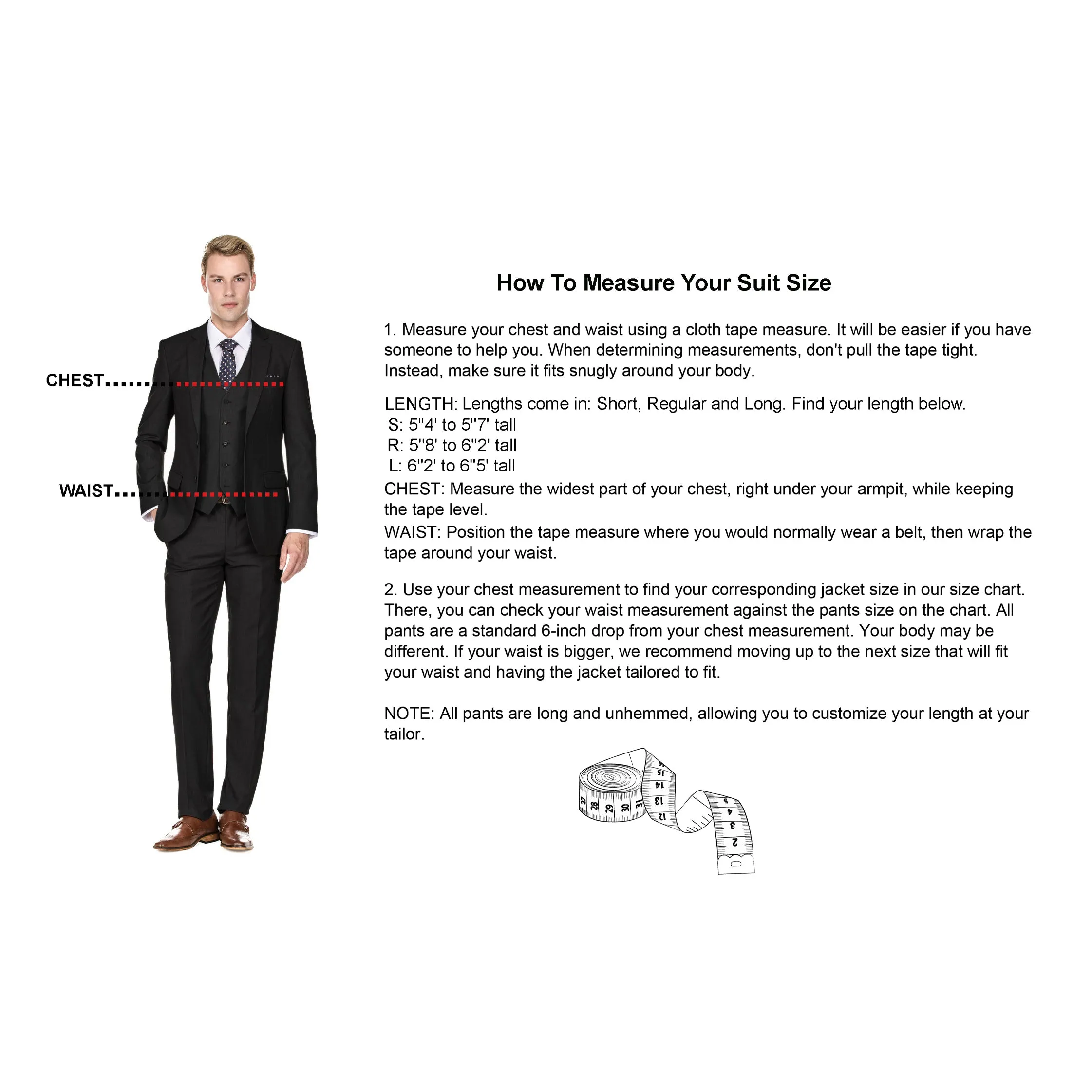 Braveman Men's 3-Piece Three Piece Slim Fit Formal Cut Suit Set