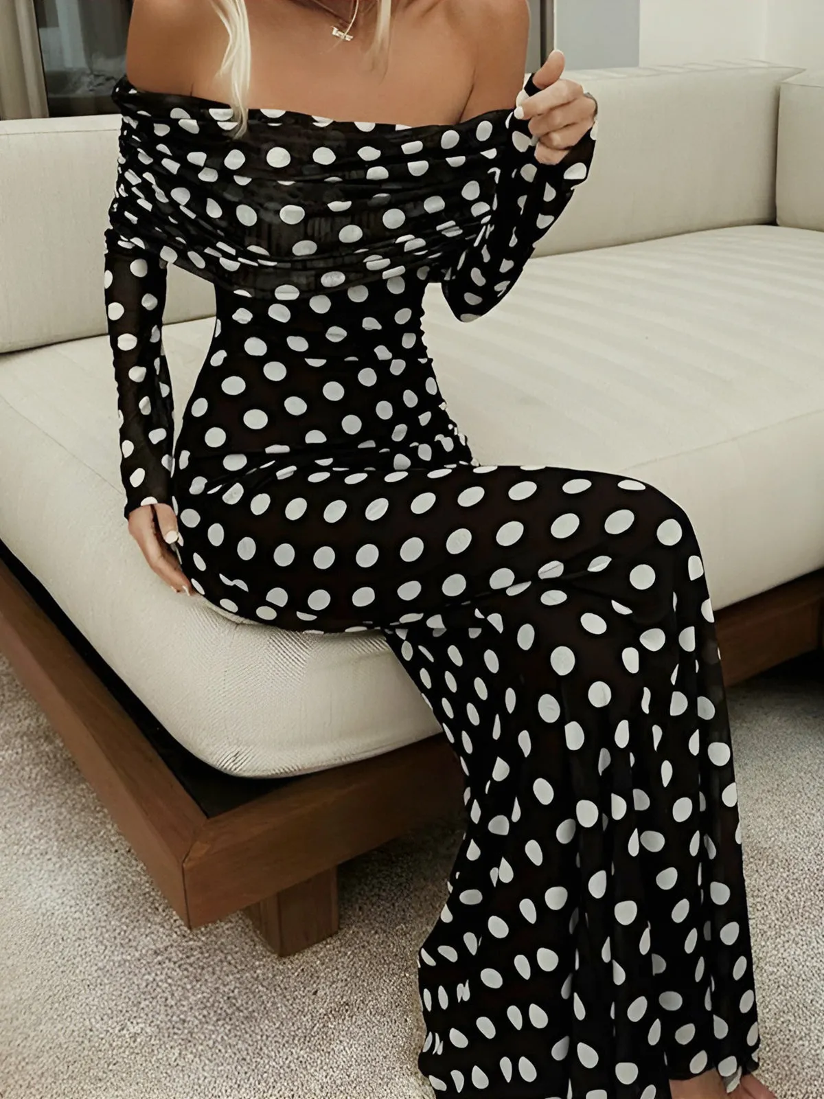 BRONAGH | OFF-SHOULDER POLKA DOT DRESS