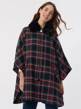 Button-Up Faux Fur Collar Poncho