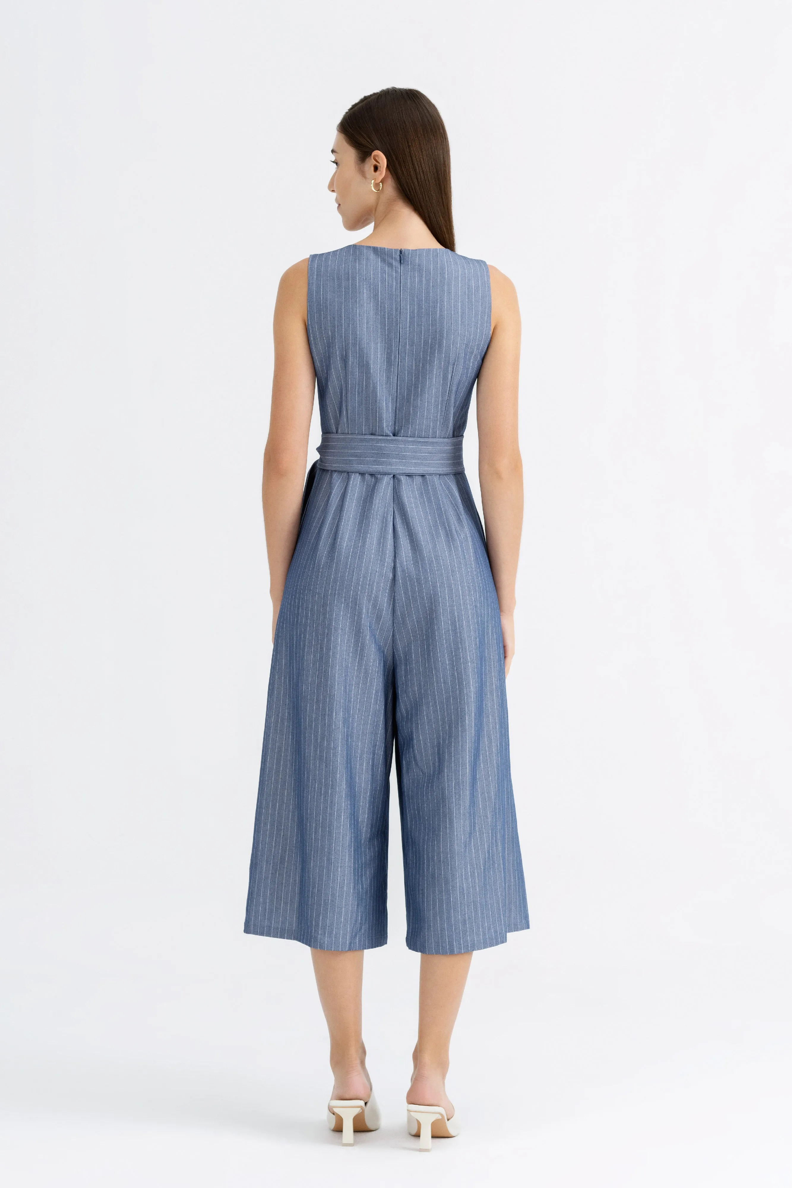 Candace Striped Tie-Waist Jumpsuit