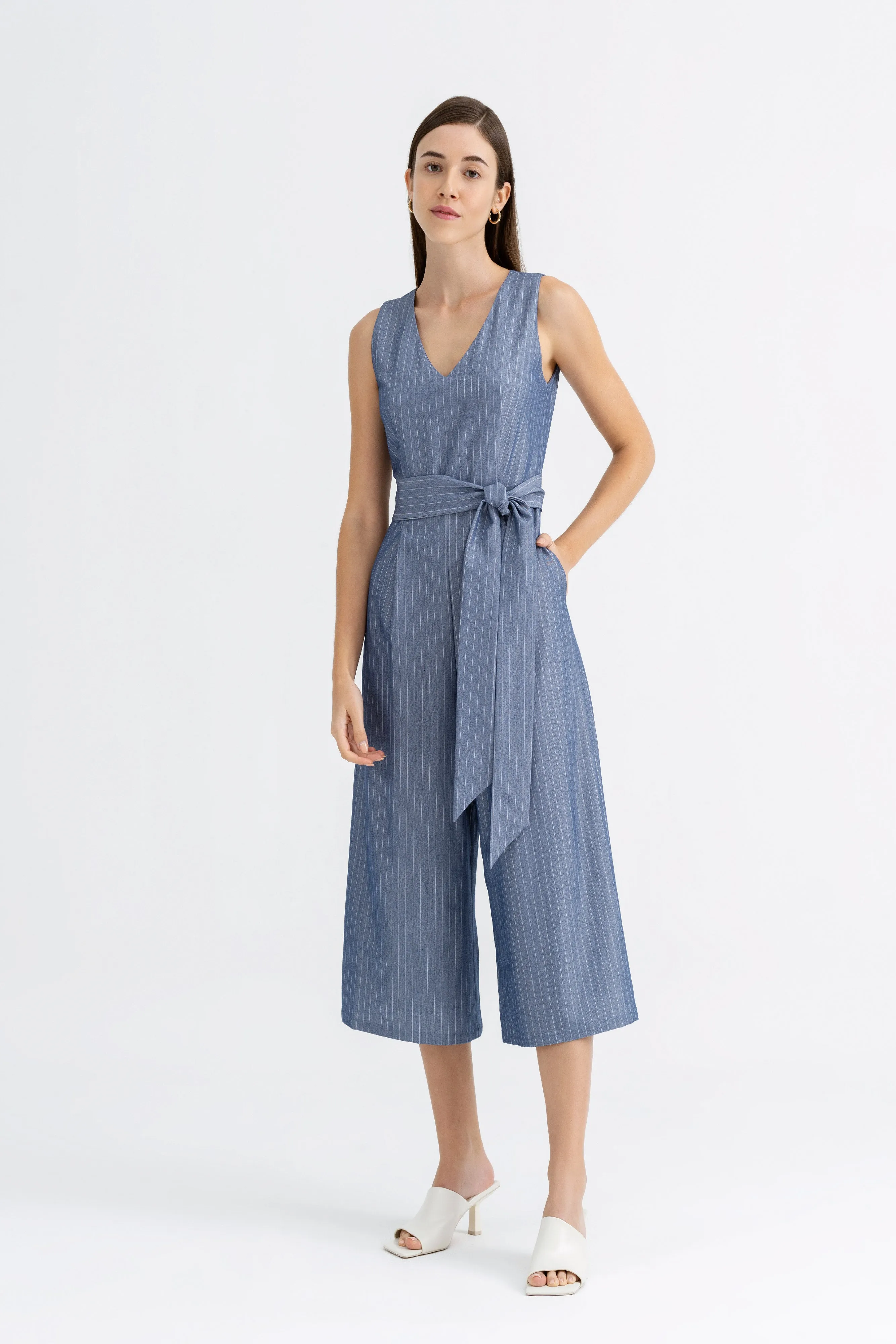 Candace Striped Tie-Waist Jumpsuit