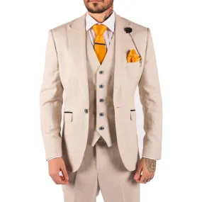 Caridi - Men's Boys 3 Piece Suit Tweed Cream Black Wedding