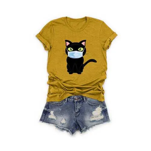 Cartoon Cat Printed T-shirt