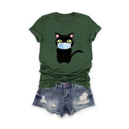 Cartoon Cat Printed T-shirt