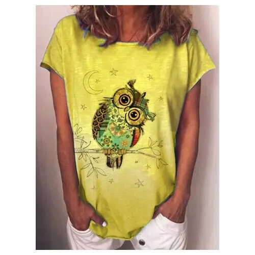 Cartoon Owl Print T-shirt