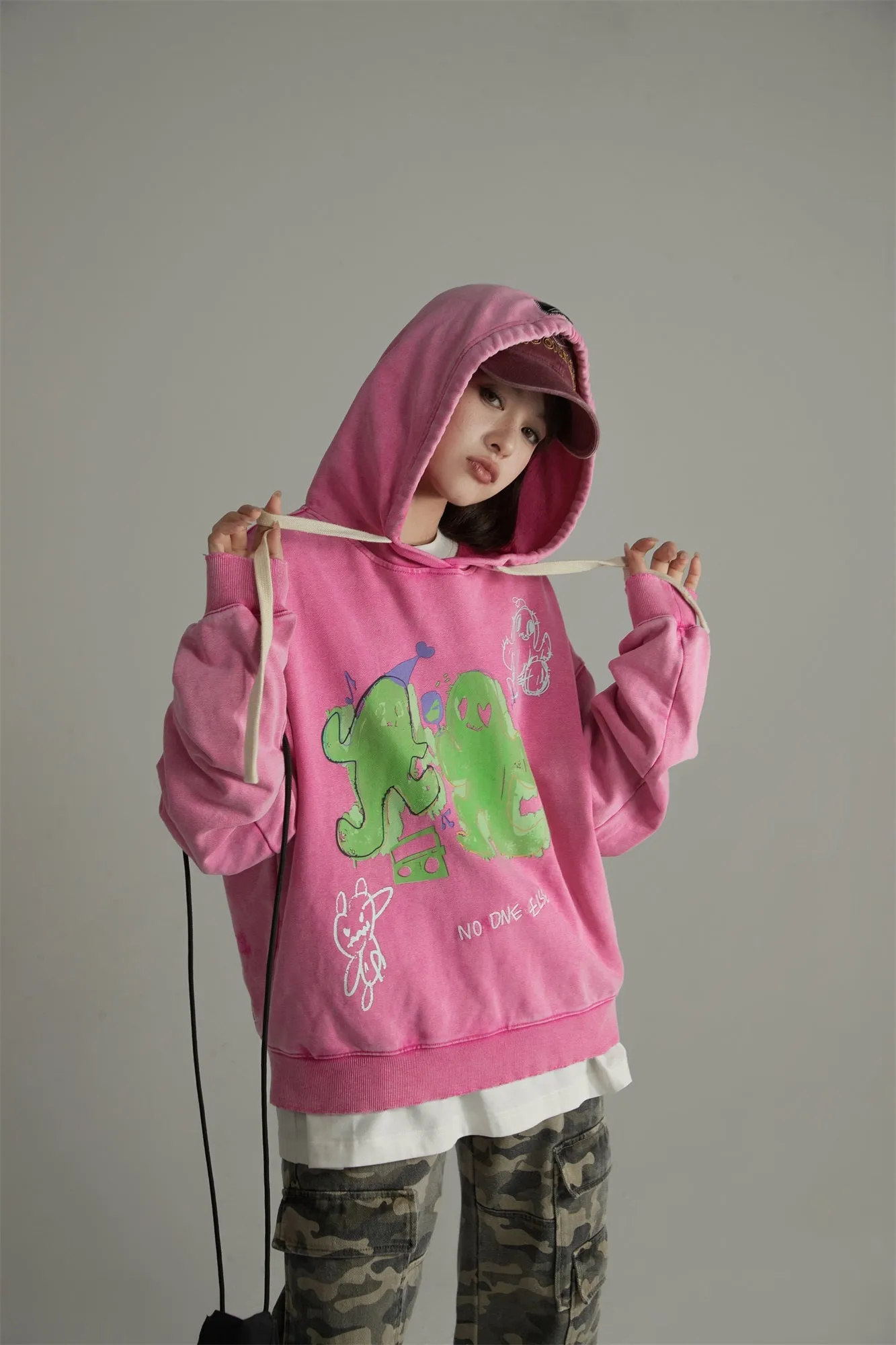 Cartoon Printed Wide Hoodie