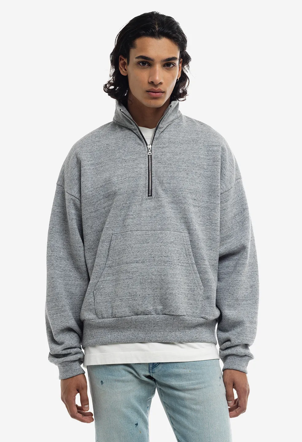 Cashmere Fleece Half Zip Pullover / Heather Grey