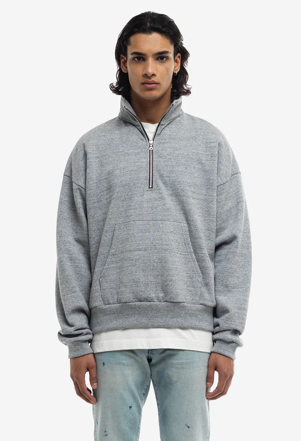 Cashmere Fleece Half Zip Pullover / Heather Grey