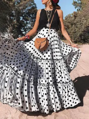 Casual Long Polka Charming Dot Printed Halter Skirt