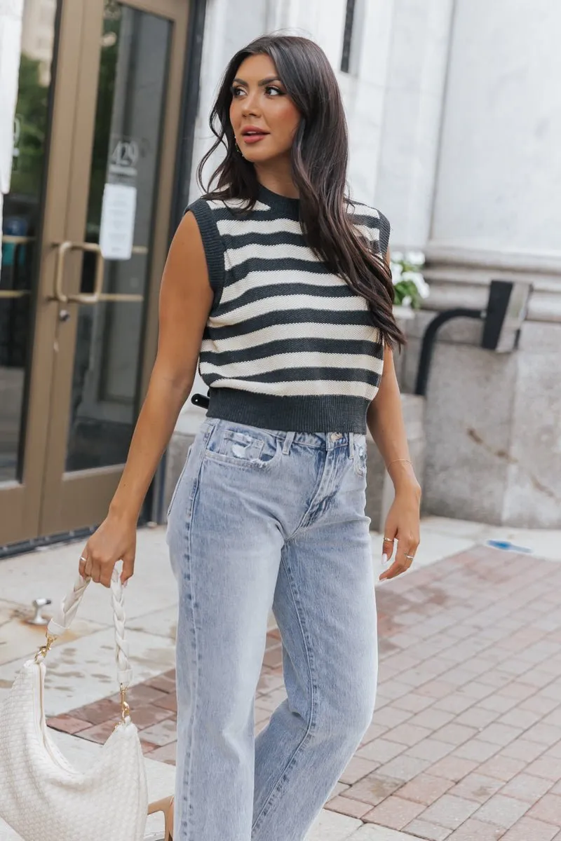 Charcoal Striped Sleeveless Sweater