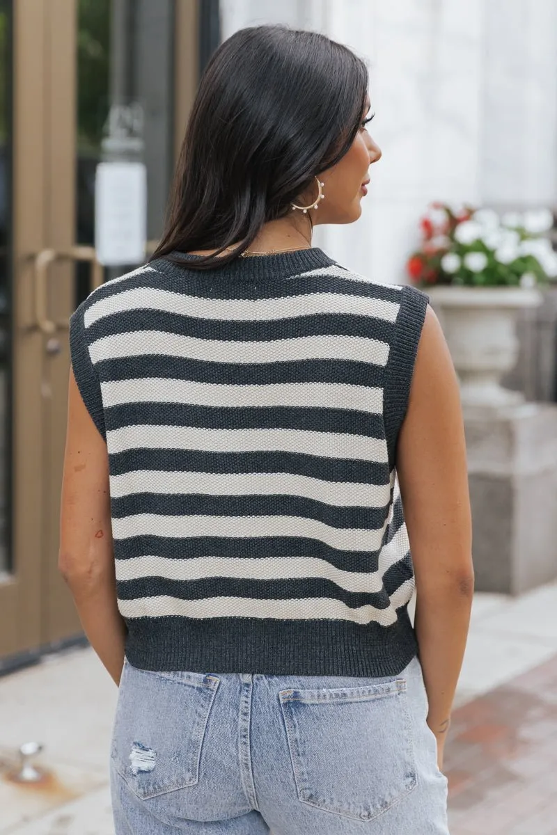 Charcoal Striped Sleeveless Sweater