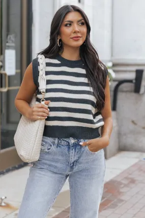 Charcoal Striped Sleeveless Sweater