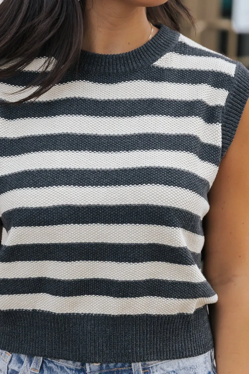 Charcoal Striped Sleeveless Sweater