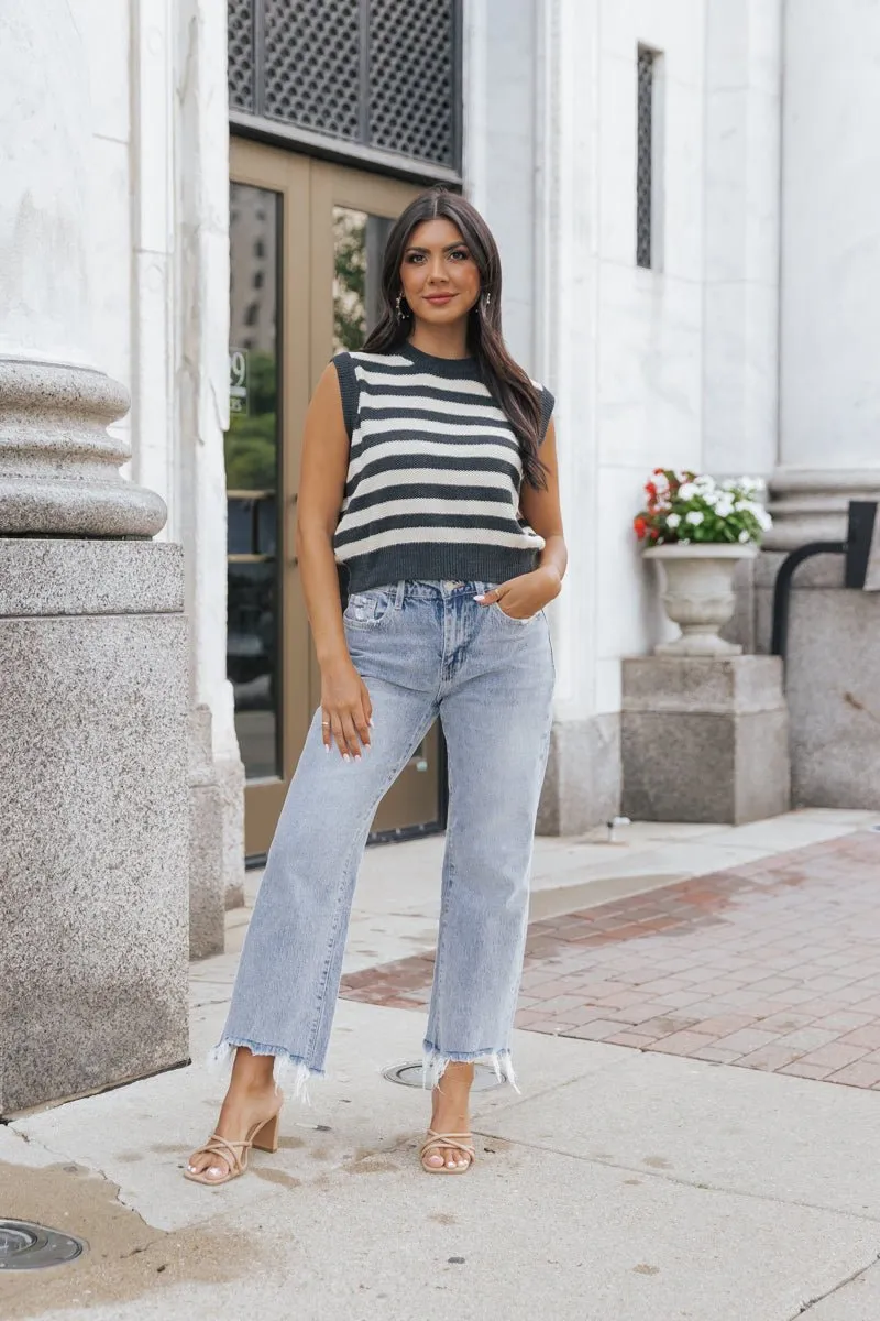 Charcoal Striped Sleeveless Sweater