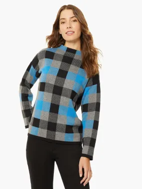 Checked Mock Neck Jacquard Sweater