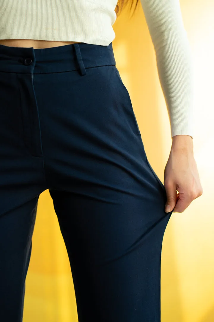 Classic Navy Cotton Stretch Chinos - Women