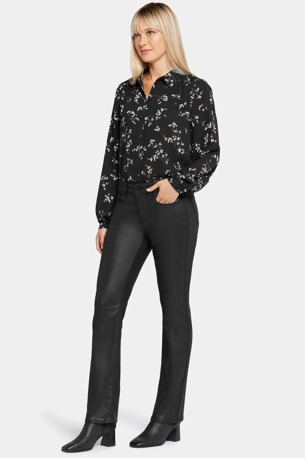 Coated Marilyn Straight Jeans In Petite - Black Coated