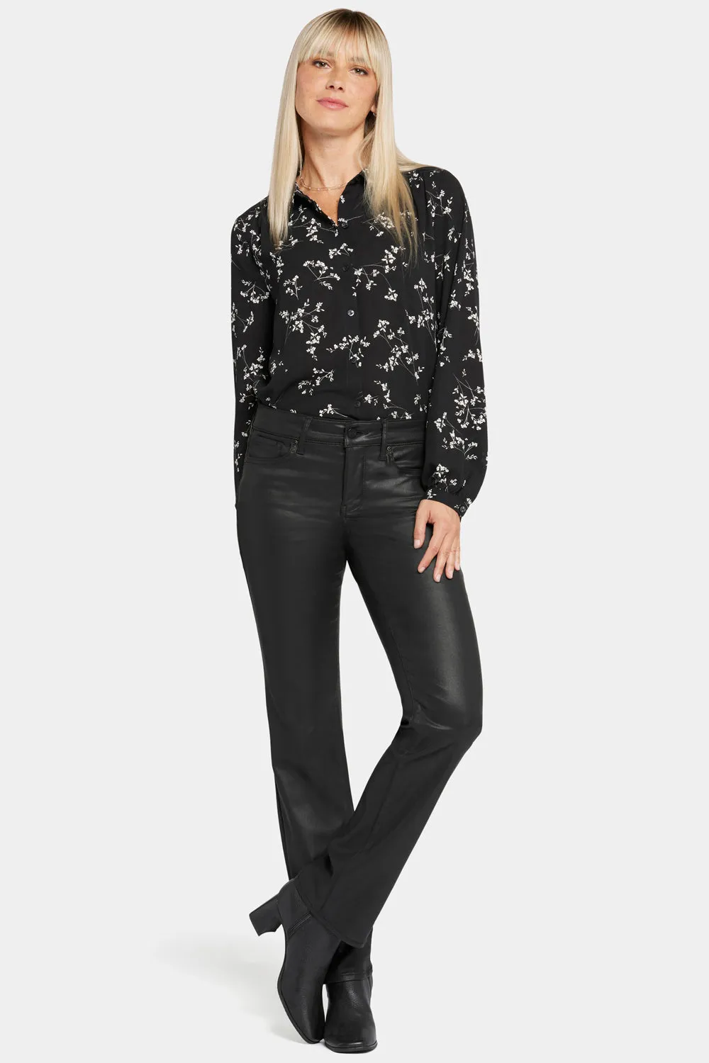 Coated Marilyn Straight Jeans In Petite - Black Coated