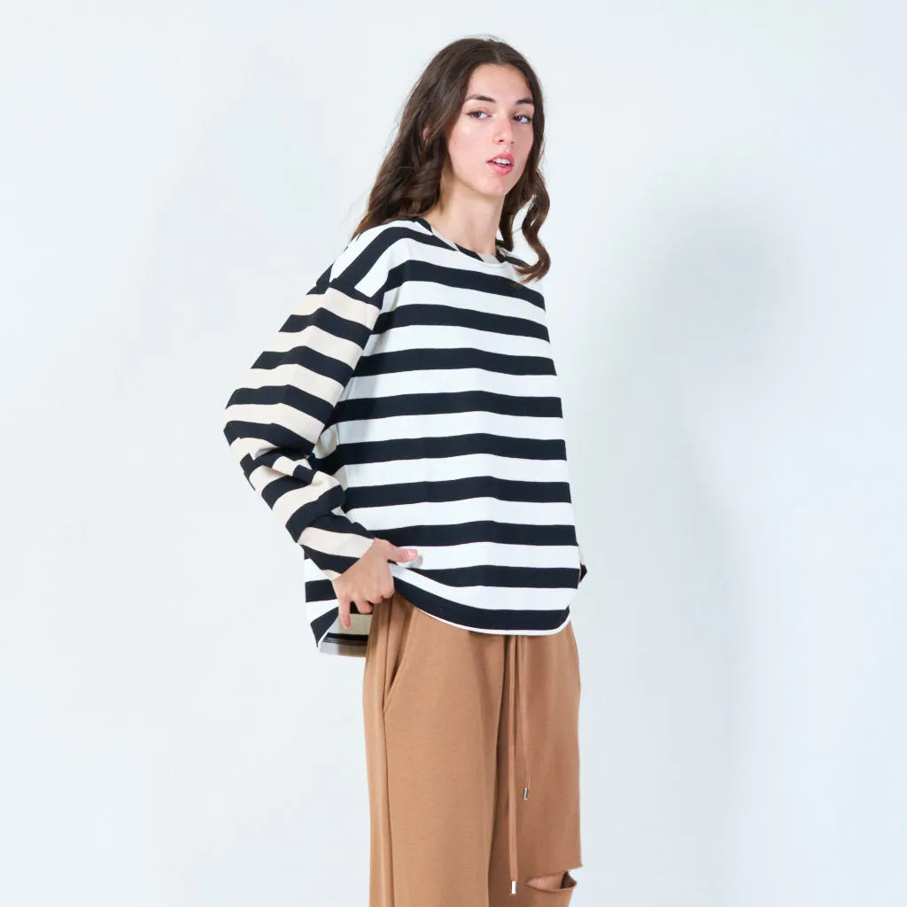 Color-blocked striped long-sleeve top wholesale