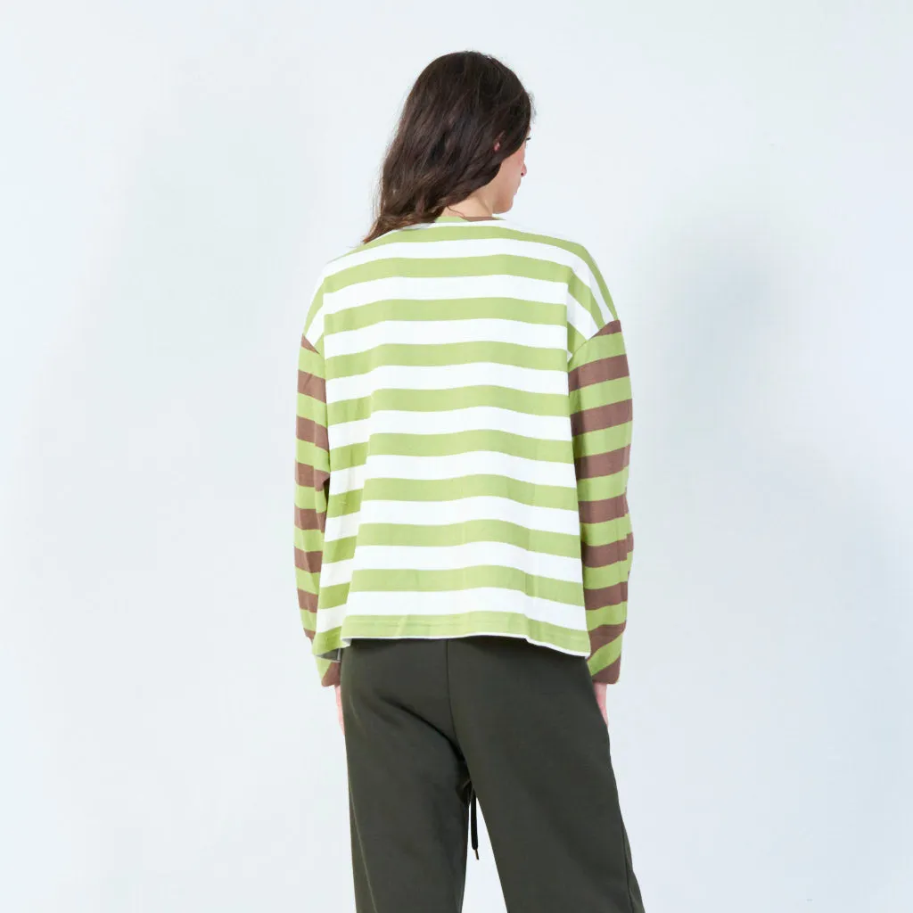 Color-blocked striped long-sleeve top wholesale