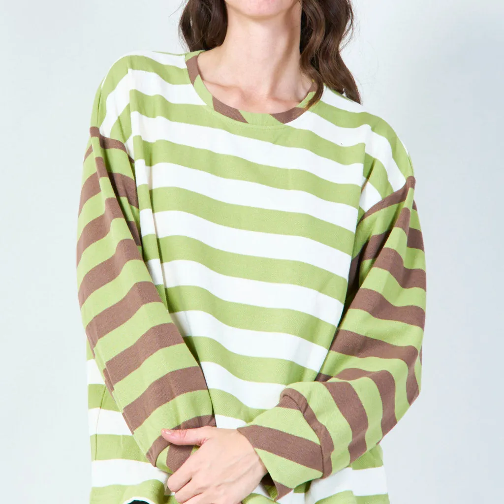 Color-blocked striped long-sleeve top wholesale