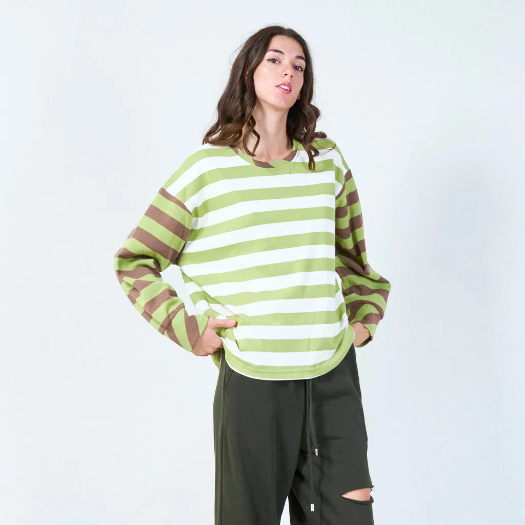 Color-blocked striped long-sleeve top wholesale