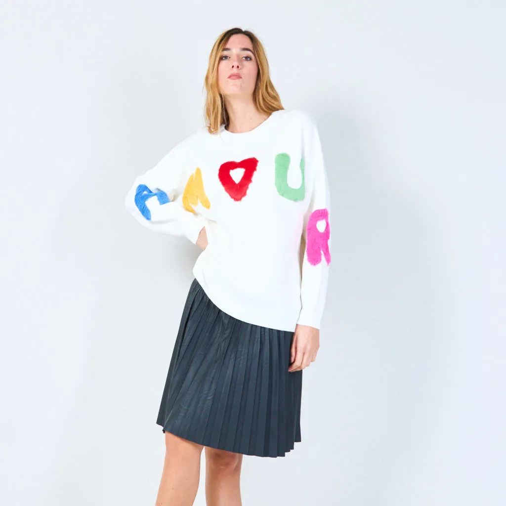 Colorful letter applique sweater wholesale