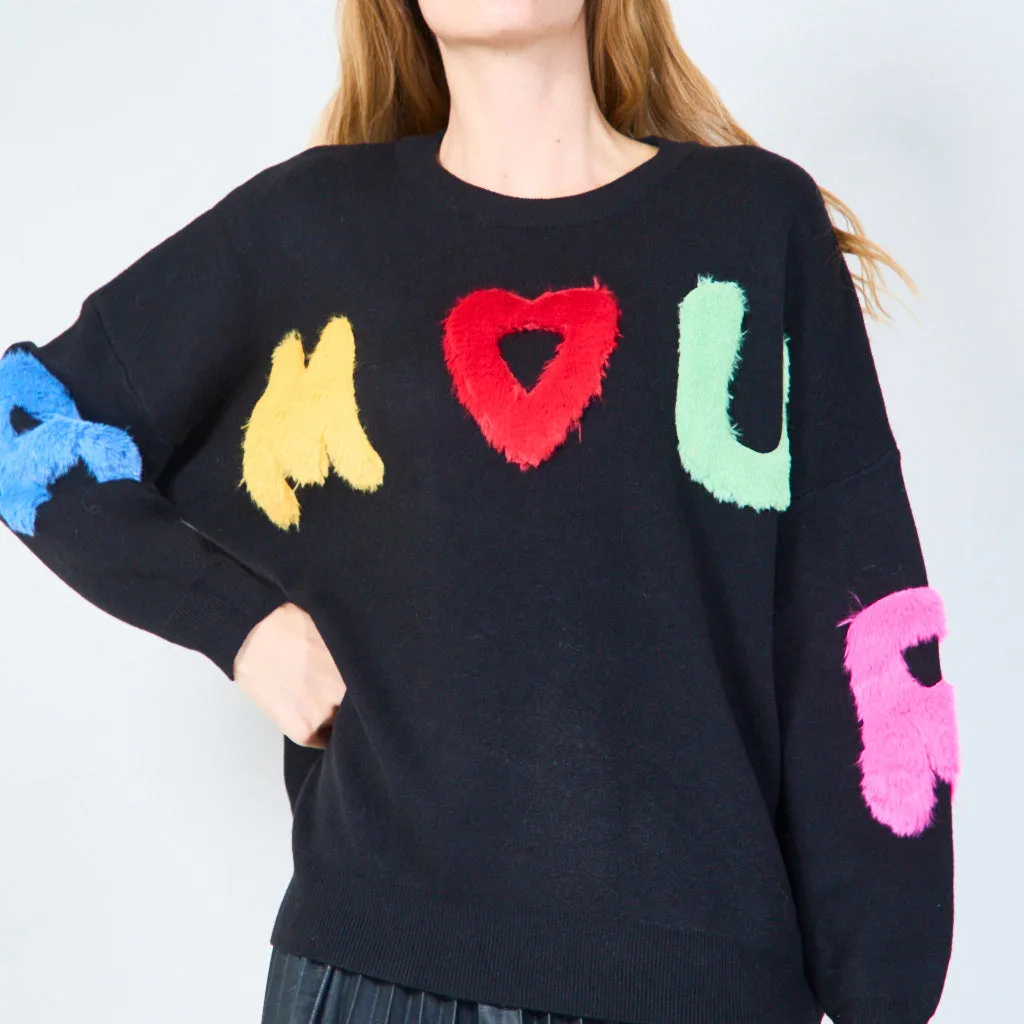 Colorful letter applique sweater wholesale